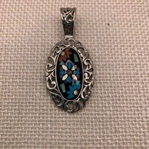 Sincerely Southwest Inlay Oval Sterling Silver Pendant